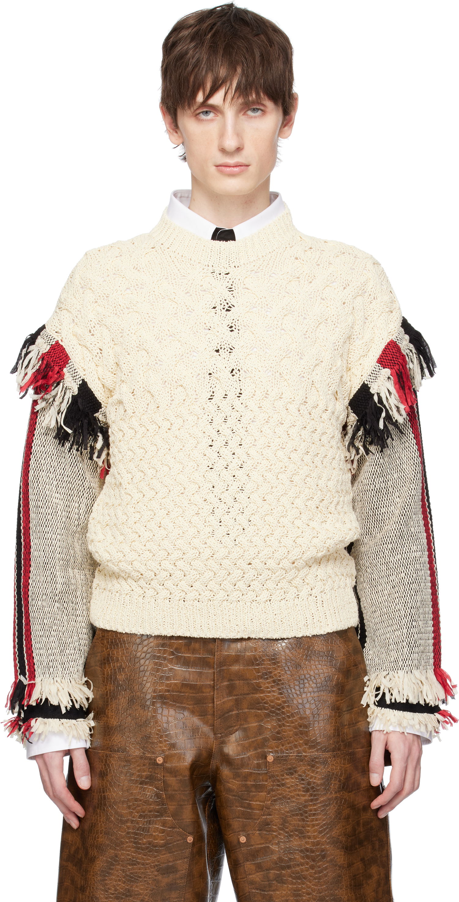 Пуловер Andersson Bell Andersson Bell Tassel Sleeve Oversized Knit Sweater Бяло | atb1258u, 0
