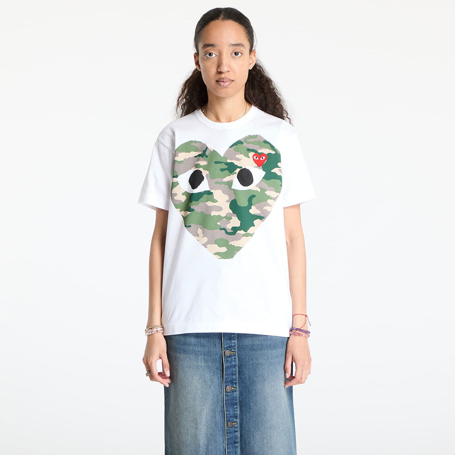 Тениска Comme des Garçons Comme des Garçons PLAY Red Emblem Knit T-Shirt Бяло | AX-T242 WHITE, 1
