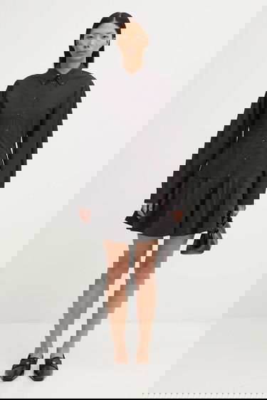 Pокля GANNI Stretch Cotton Buttoned Mini Shirt Dress Черно | W1001, 4