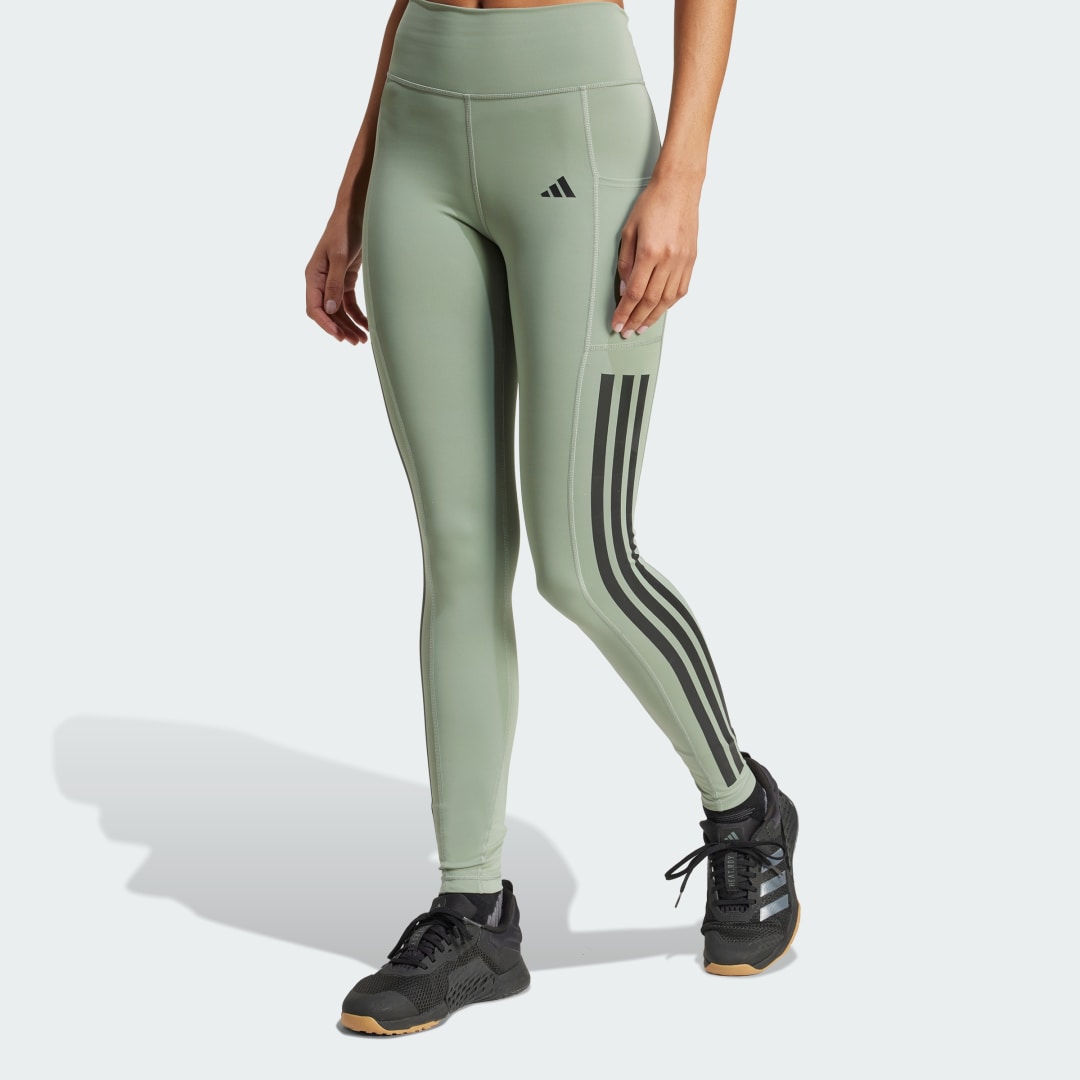 Клинове adidas Performance Optime 3-Stripes Full-Length Leggings Зелено | JJ3534, 0