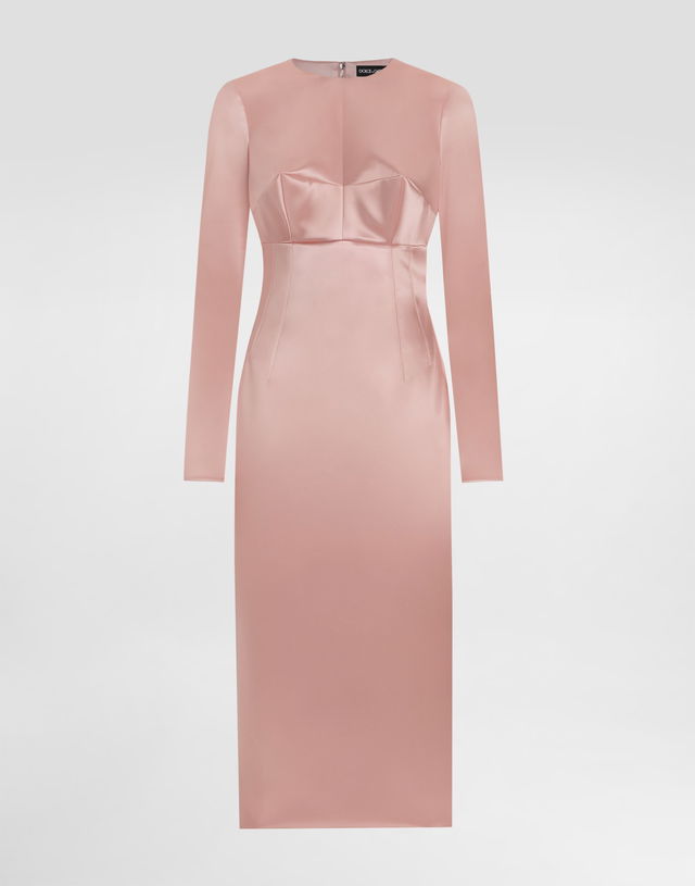 Dolce & Gabbana Stretch Satin Round-Neck Calf-Length Dress