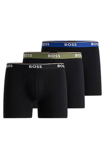 Боксерки BOSS Three-pack of stretch-cotton boxer briefs with logos Черно | 50531691, 0