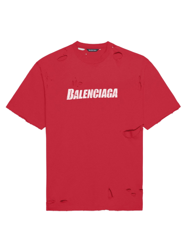 Тениска Balenciaga Caps Destroyed Flatground T-shirt Червено | 651795TKVB86295