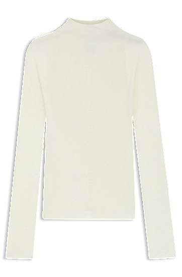 Пуловер BOSS Mock-neck sweater in merino wool with mixed ribbing Бежово | 50549166