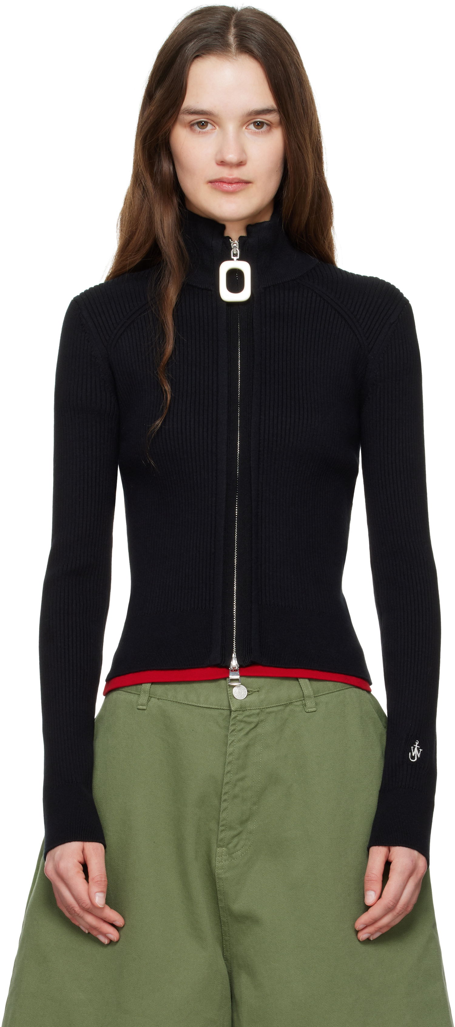 Пуловер JW Anderson JW Anderson Fitted Zip-Up Sweater Черно | KW1353-YN0398, 0