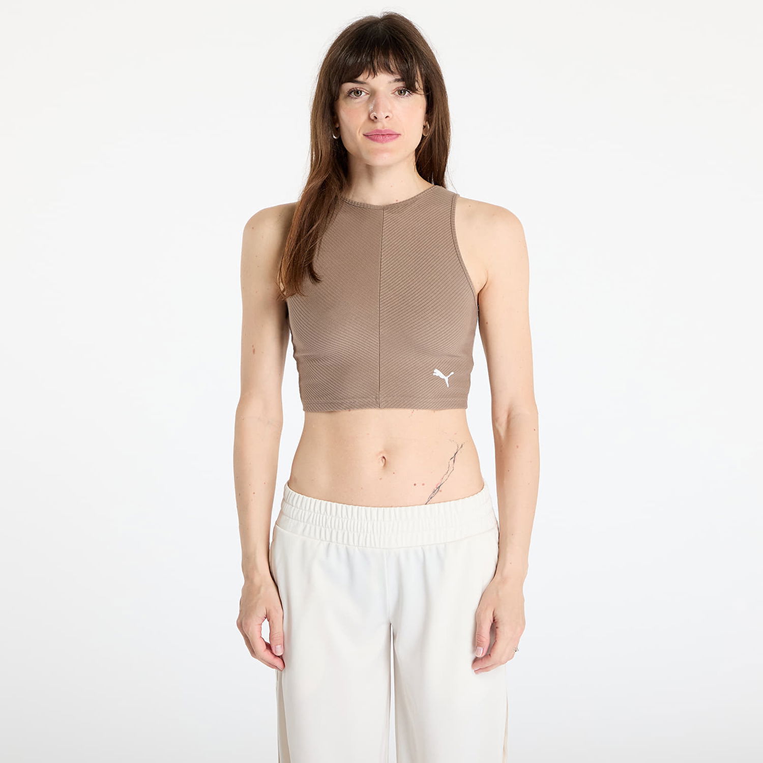 Съкратен топ Puma Wardrobe Essentials Ribbed Crop Top Кафяво | 62976593, 0
