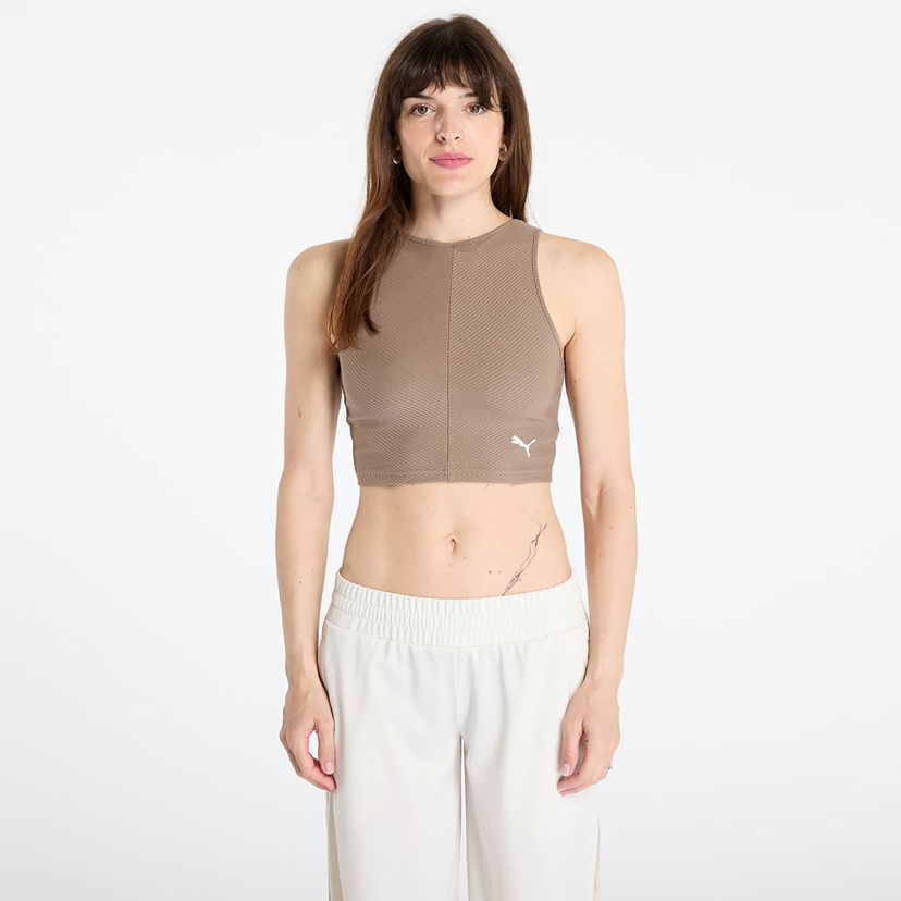 Съкратен топ Puma Wardrobe Essentials Ribbed Crop Top Кафяво | 62976593