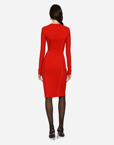 Pокля Dolce & Gabbana Viscose Calf-Length Dress With Corset Details Червено | F6AWRTFURL6R2254, 2
