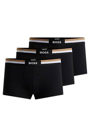 Боксерки BOSS Three-pack Cotton-Blend Trunks with Signature Stripe Черно | 50516542, 0