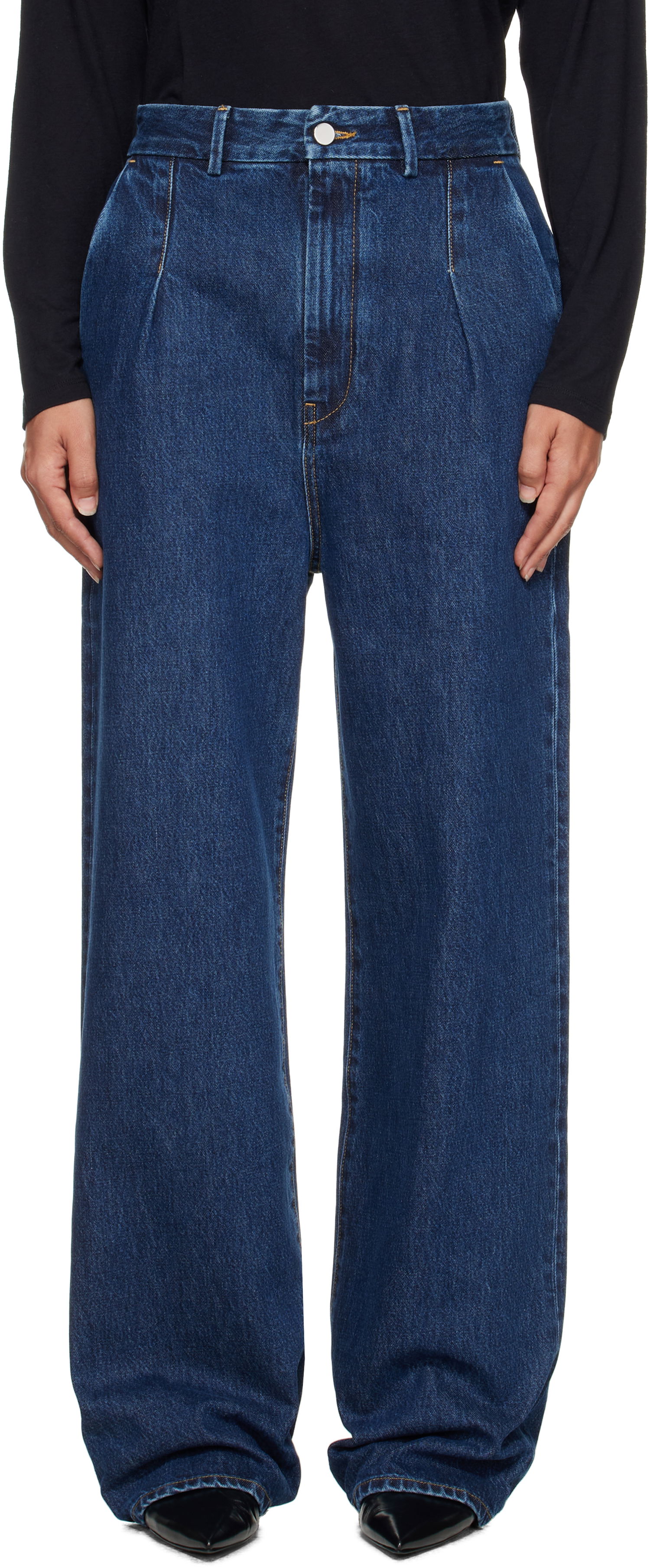 Дънки Loulou de Saison Loulou de Saison Attu Pleated Jeans Синьо | ATTU LDS, 0