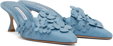 Аксесоари Manolo Blahnik Manolo Blahnik Harnes Floral Appliqué Suede Mules Синьо | 225-1763-0001, 3