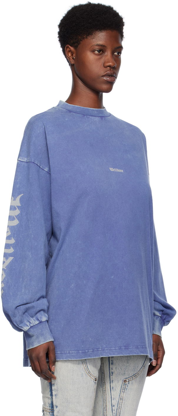 Тениска We11done We11done Faded Long Sleeve T-Shirt Синьо | WD-TT0-24-714-U-PP, 1