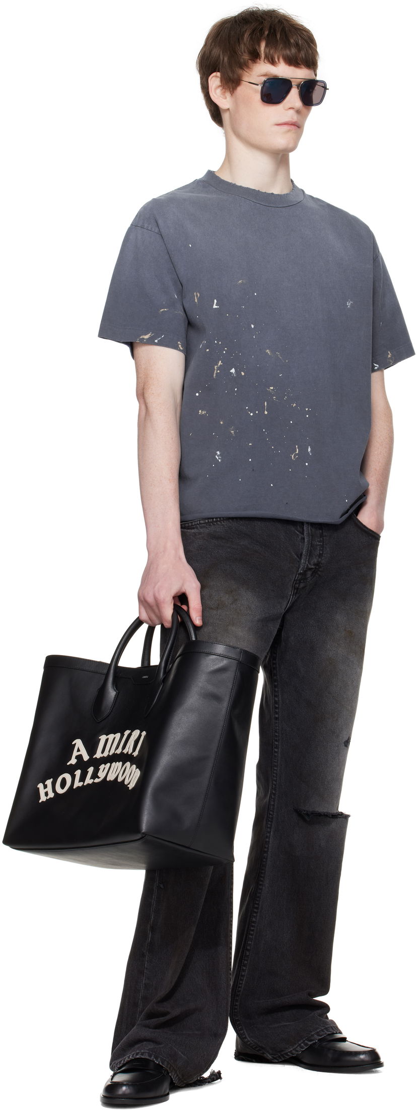 Голяма пазарска чанта AMIRI AMIRI Hollywood Leather Tote Bag Сиво | AMBGTO1015