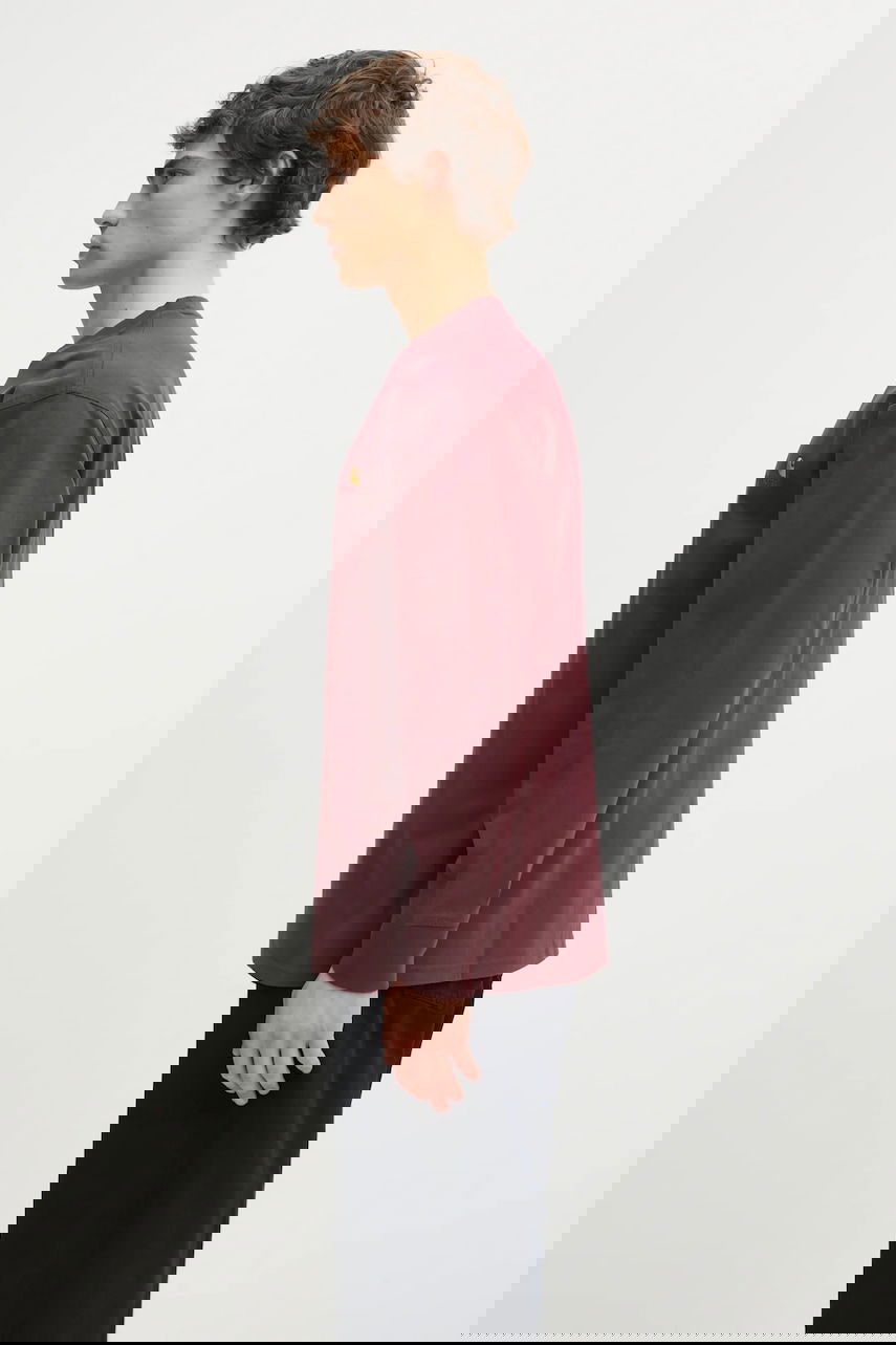 Тениска Carhartt WIP Cotton American Script Long-Sleeve T-Shirt with Embroidered Logo Бургунди | I029955.33KXX, 1