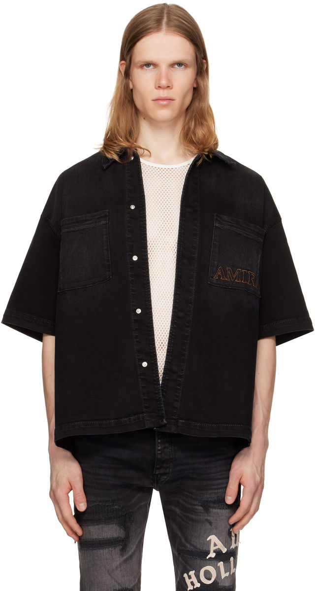 AMIRI 3D Short Sleeve Snap Denim Shirt