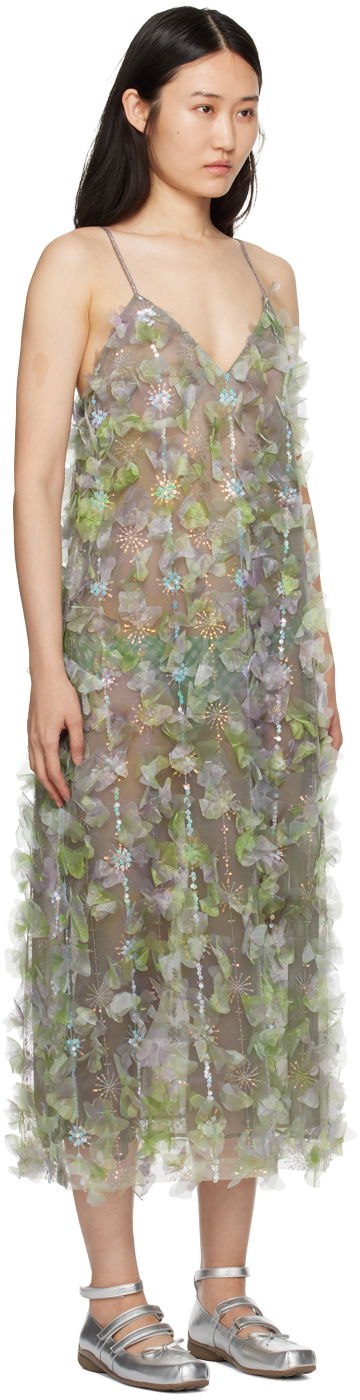 Pокля Anna Sui Anna Sui Floral Appliqué Midi Dress Зелено | 224G70, 1