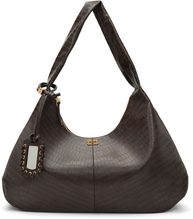 XXL Croc-Effect Hobo Shoulder Bag with Mirror Tag
