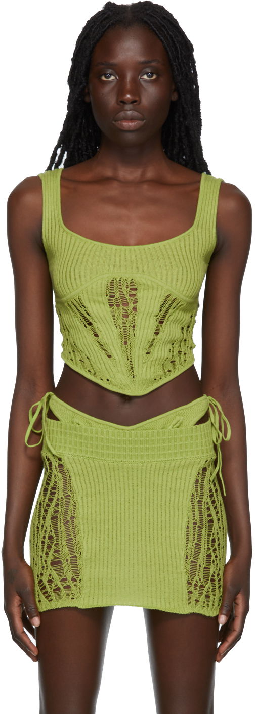 Комплект GUIZIO Guizio Knitted Tank Top and Mini Skirt Set Зелено | CLB 1, 0