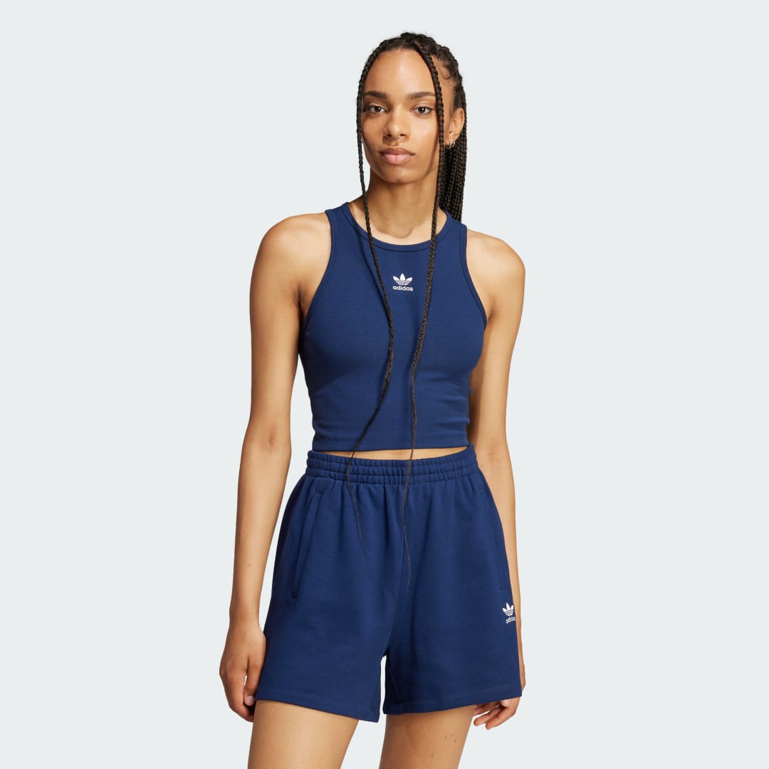 Къси панталони adidas Performance Ribbed Cropped Tank Top Синьо | JC9010, 0