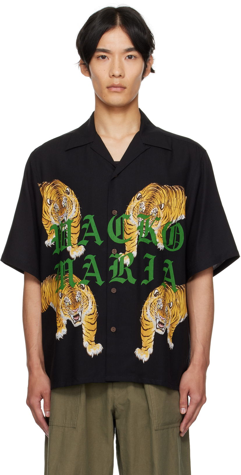Риза WACKO MARIA WACKO MARIA Tim Lehi Tiger Print Shirt Черно | 25SS-WMS-HI07