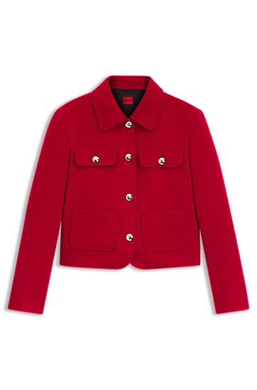 Яке BOSS Regular-fit cropped jacket with metallic buttons Червено | 50547602, 0