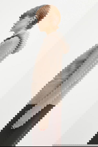 Пуловер HELIOT EMIL Heliot Emil Ribbed Hooded Wool Zip Cardigan Бежово | AW25.W.07.084.DST19, 1