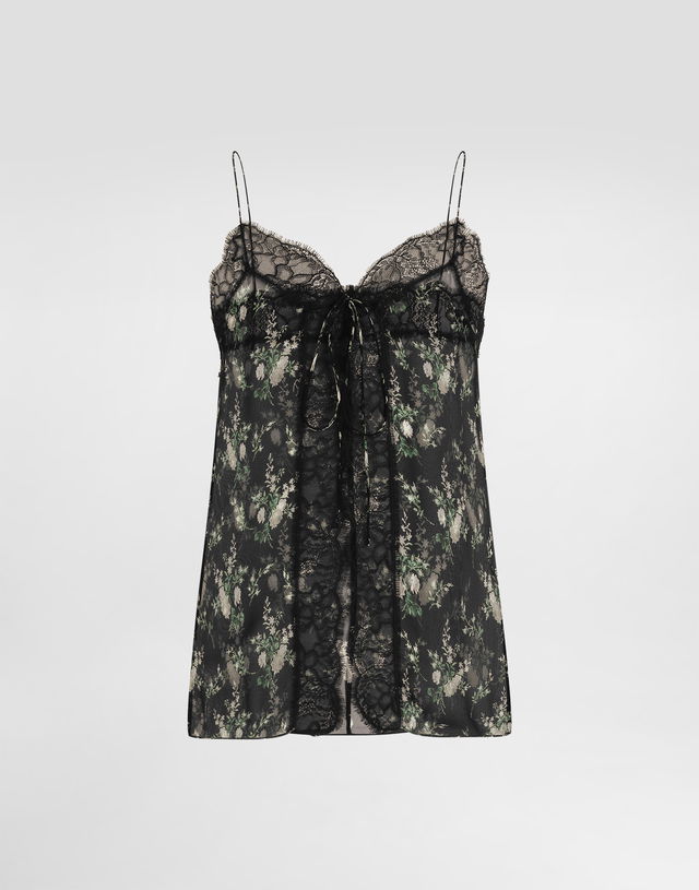 Rose And Flower-print Lace-Trim Chiffon Camisole