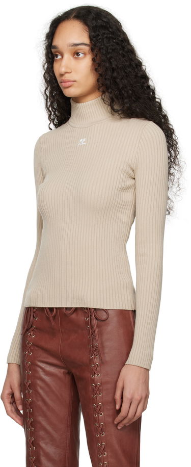 Пуловер Courrèges Courrèges Reedition Rib Knit Mock Neck Sweater Бежово | PERMPU022FI0001, 3