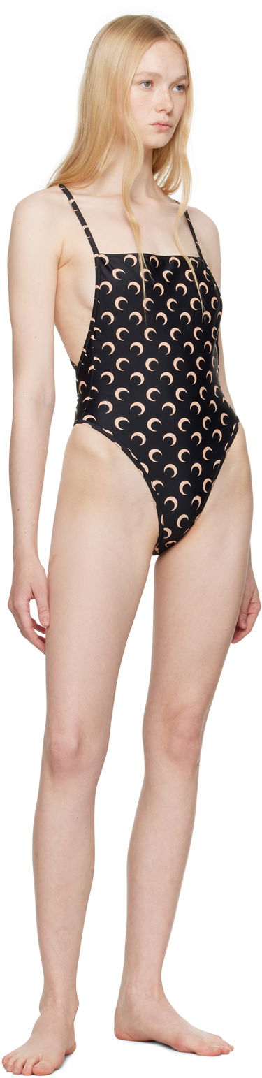 Бански Marine Serre Marine Serre Jersey One-Piece Swimsuit with Crescent Moon Print Черно | WSW012A CJER0003, 3