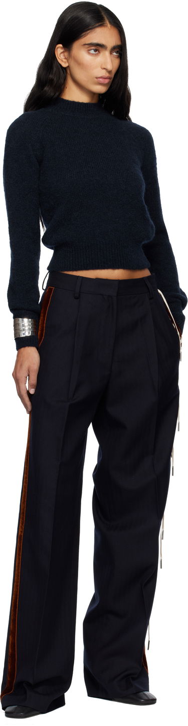 Панталони Dries Van Noten Dries Van Noten Embellished Tuxedo Trousers with Velvet Side Stripe and Lace-Up Detail Тъмно синьо | 252-010960-2193, 4