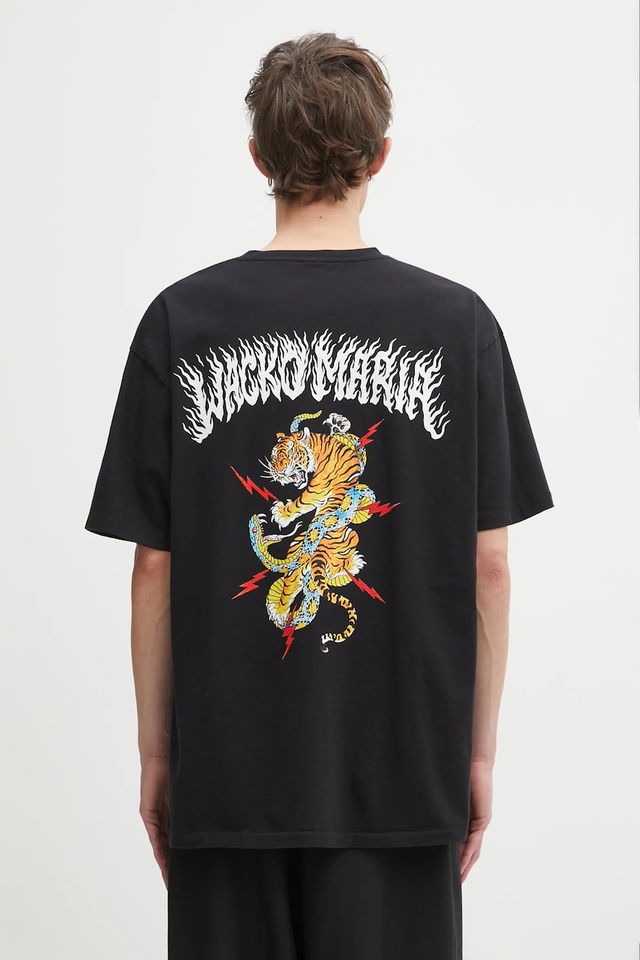 Graphic T-Shirt with Tiger and Snake Print