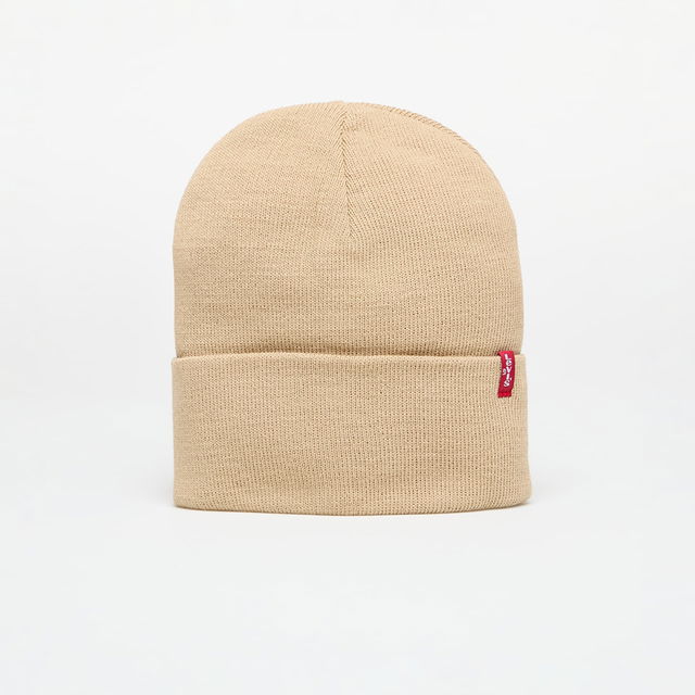 Slouchy Red Tab Beanie Beige Universal