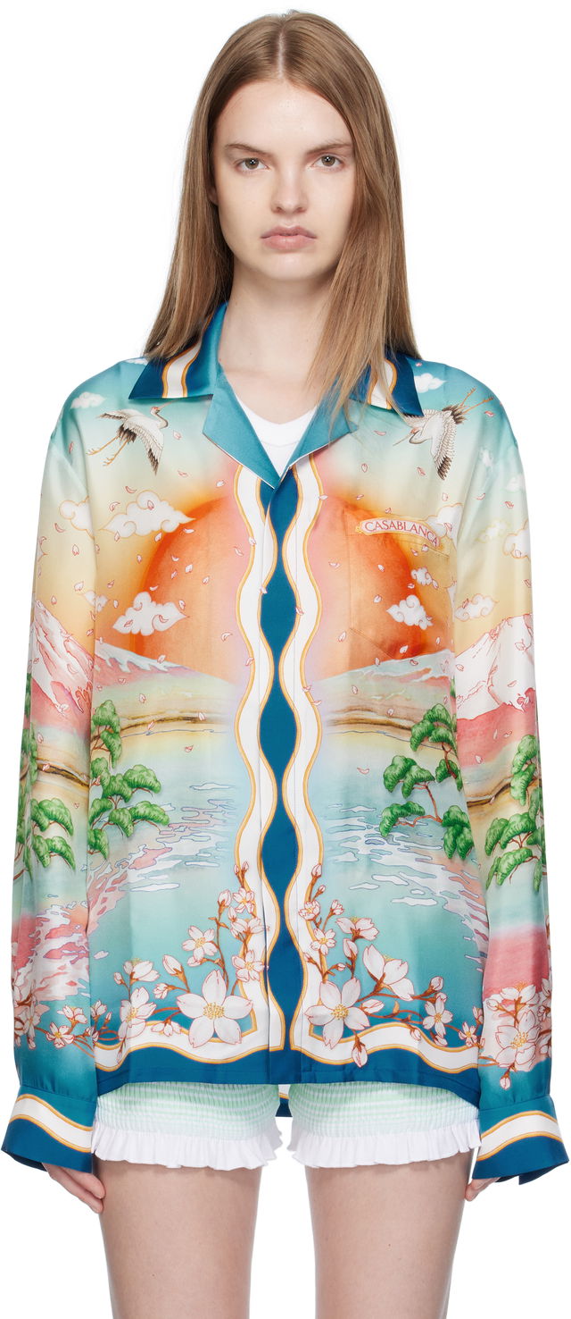 Casablanca 'Tennis Club' Print Silk Long Sleeve Shirt