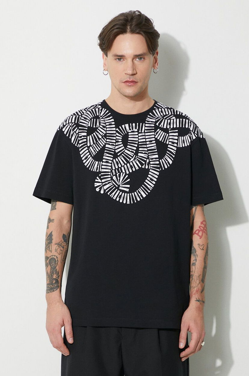 Тениска Marcelo Burlon Snake Wings Basic Printed T-Shirt Черно | CMAA056C99JER0031001