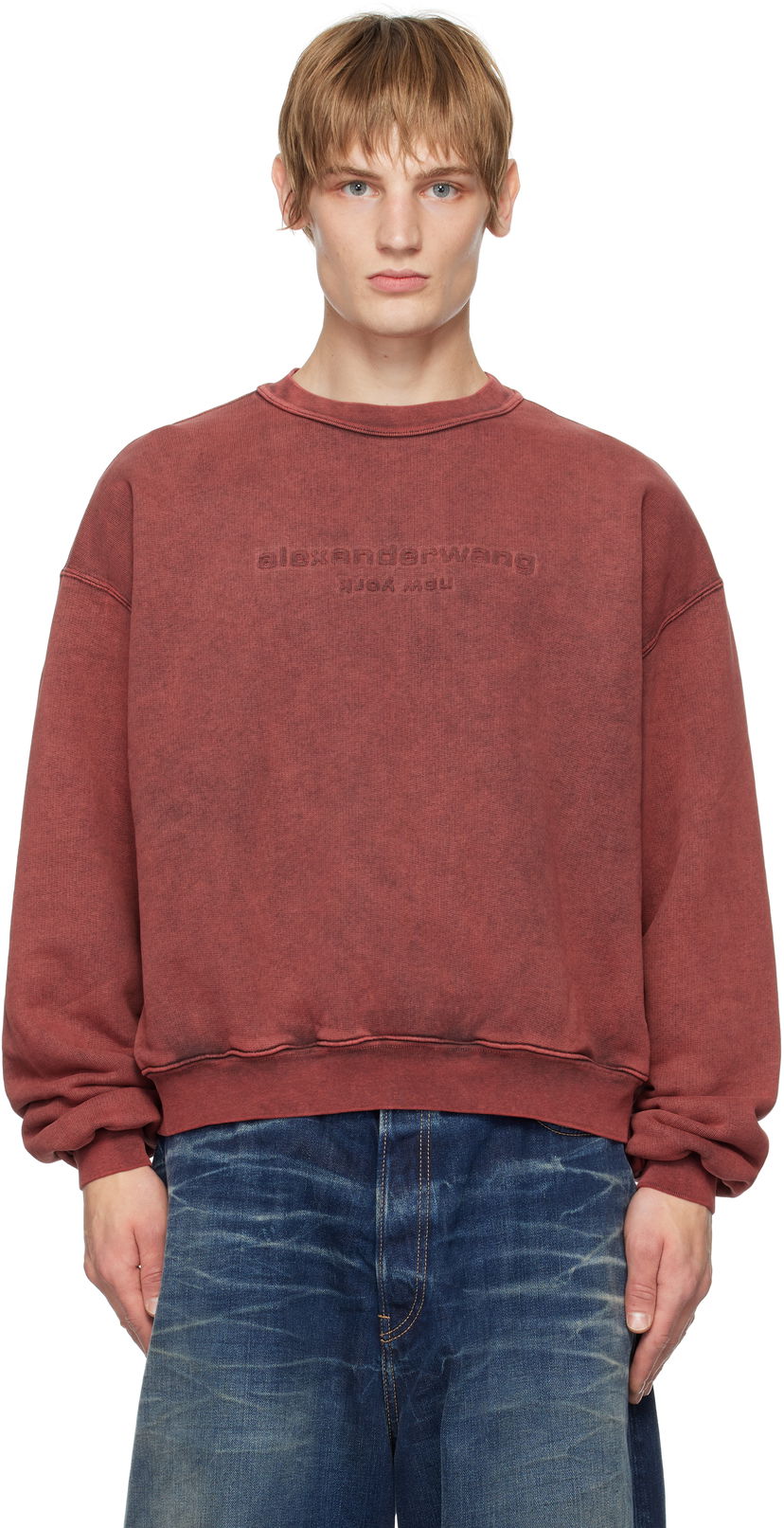 Суитчър Alexander Wang Embossed Logo Cotton Sweatshirt Червено | UCC4241740