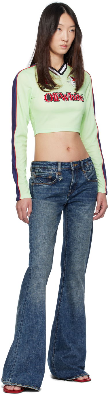 Съкратен топ Off-White Off-White Long-Sleeved Soccer Crop Top Зелено | OWAB037S25JER0011427, 3