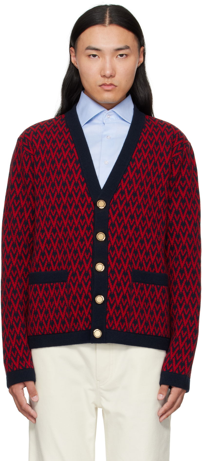 Пуловер Valentino Valentino 'Toute La V' Wool Cardigan Червено | 7V3KA04IAR1