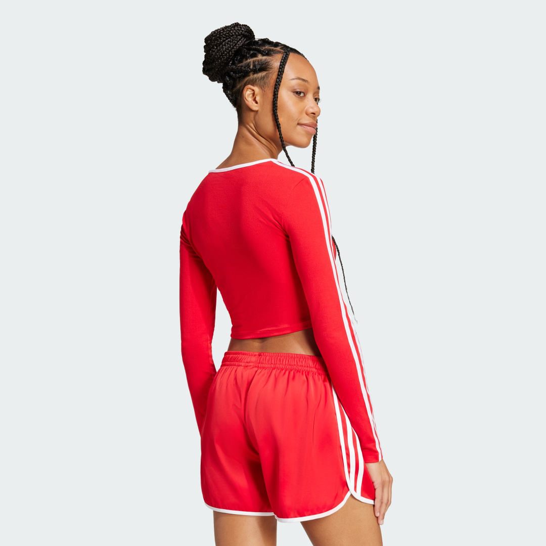 Съкратен топ adidas Performance Adicolor 3-Stripes Crop Long Sleeve Top Червено | JD4626, 1