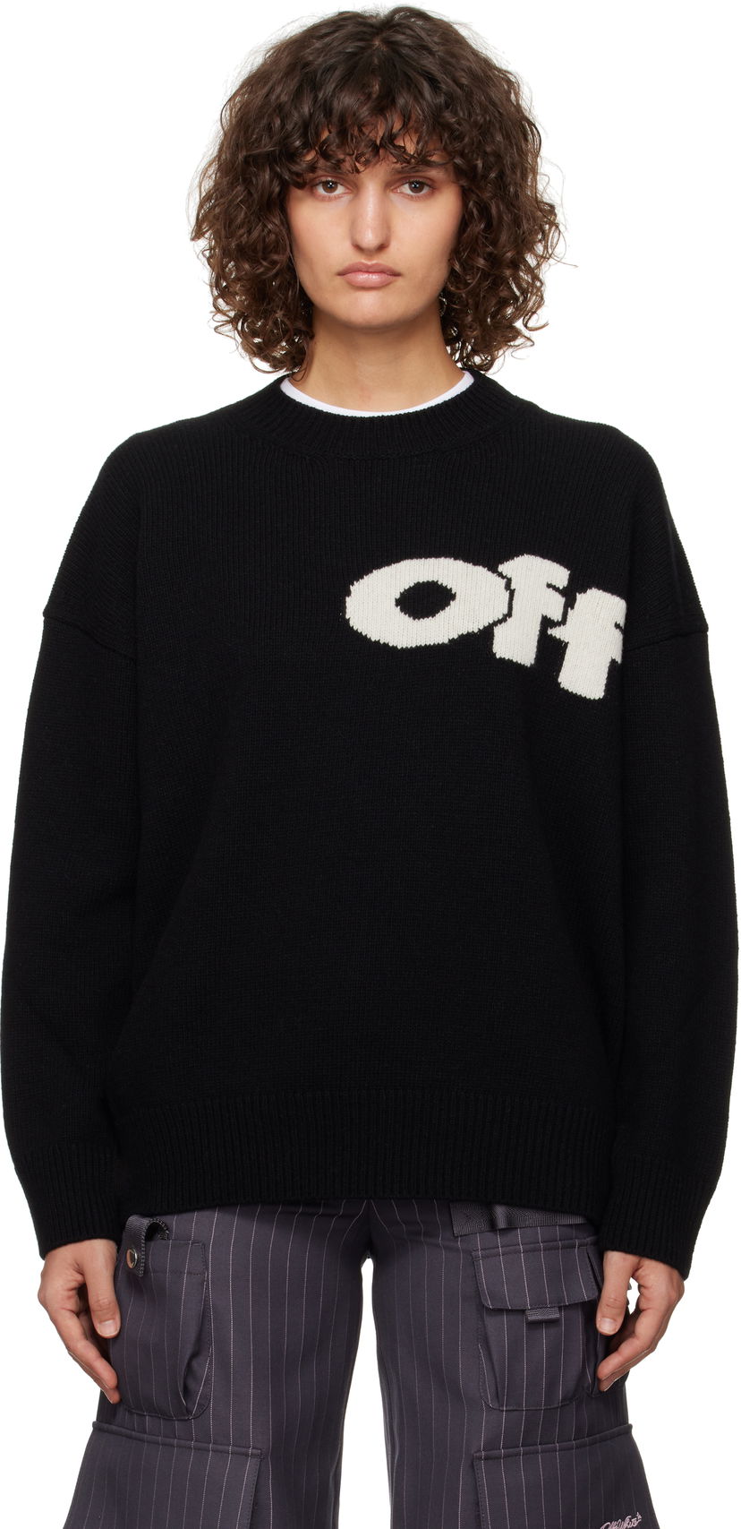 Пуловер Off-White Black Knit Shared Logo Sweater Черно | OWHE106F24KNI0011001