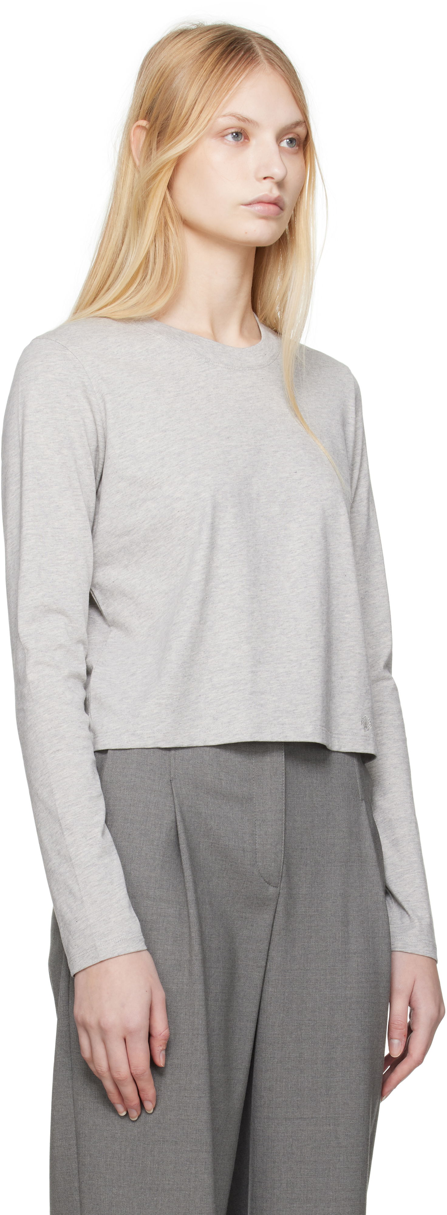 Съкратен топ Loulou de Saison Loulou de Saison Masal Cropped Long Sleeve T-Shirt Сиво | MASAL, 1