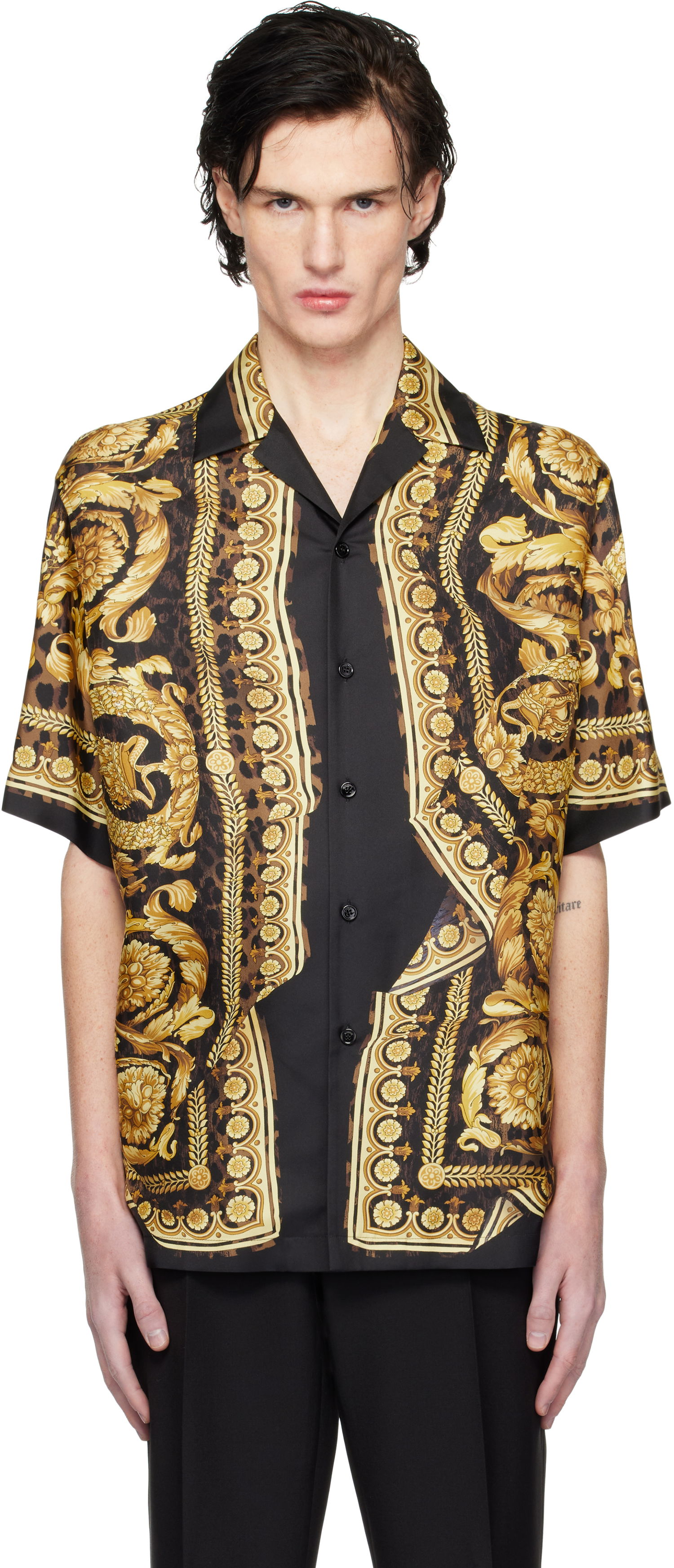 Риза Versace Black & Gold Wild Illusion Silk Shirt Черно | 1003926_1A11896, 0