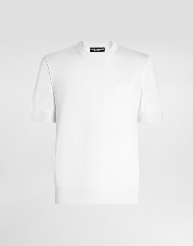 Dolce & Gabbana Silk Round-Neck Sweater with DG Embroidery