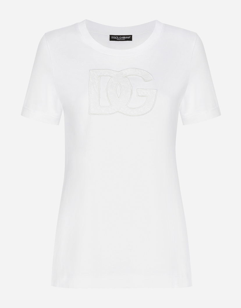 Тениска Dolce & Gabbana Jersey T-shirt With Dg Logo Patch Бяло | F8M68ZGDB9OW0800