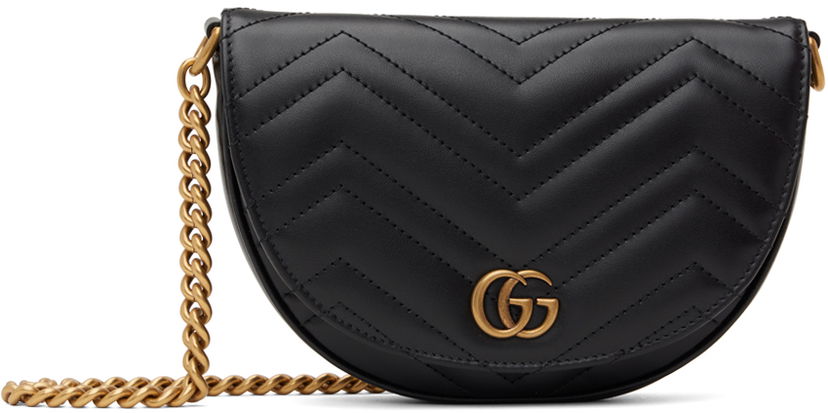 Чанта през рамо Gucci Black Mini GG Marmont Chain Черно | 746431 DTDHT