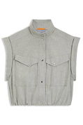 Sleeveless stretch flannel vest with stand collar and flap pockets