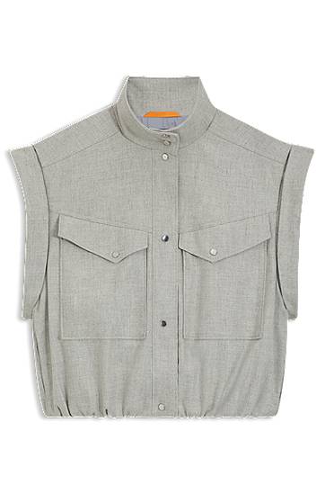 Жилетка BOSS Sleeveless stretch flannel vest with stand collar and flap pockets Сиво | 50547683