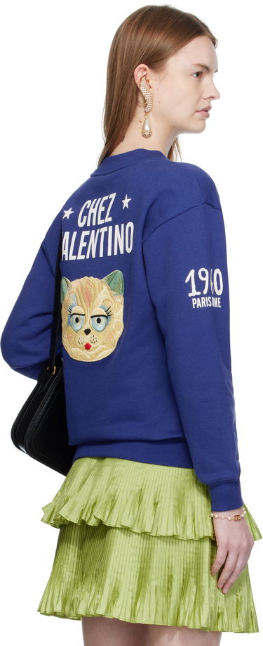 Суитчър Valentino Valentino Embroidered Cotton V-Neck Sweatshirt Синьо | 7B3MF24V9KY, 2