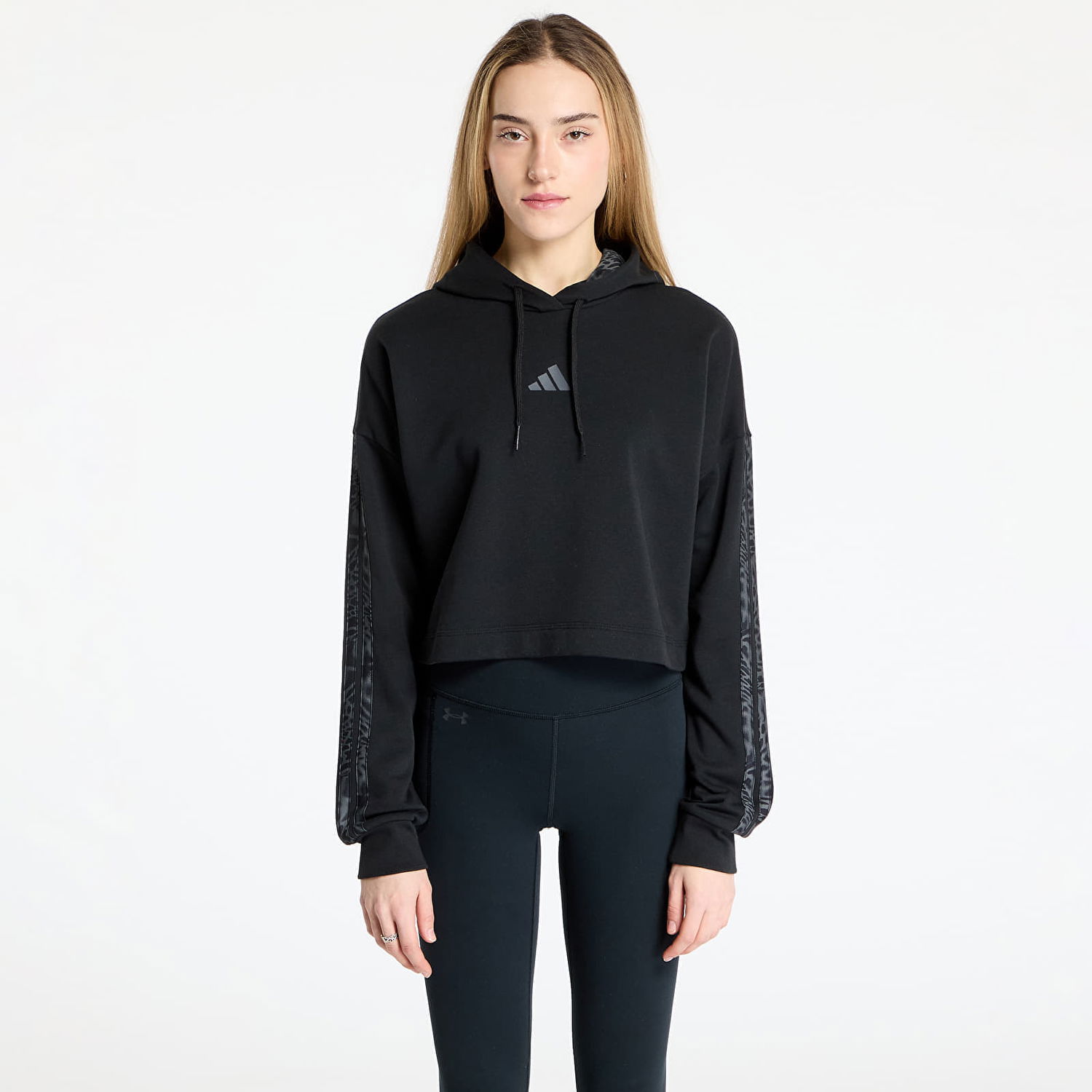 Суитчър adidas Originals Essentials 3 Stripes Print French Terry Cropped Hoodie Черно | JC6244, 0