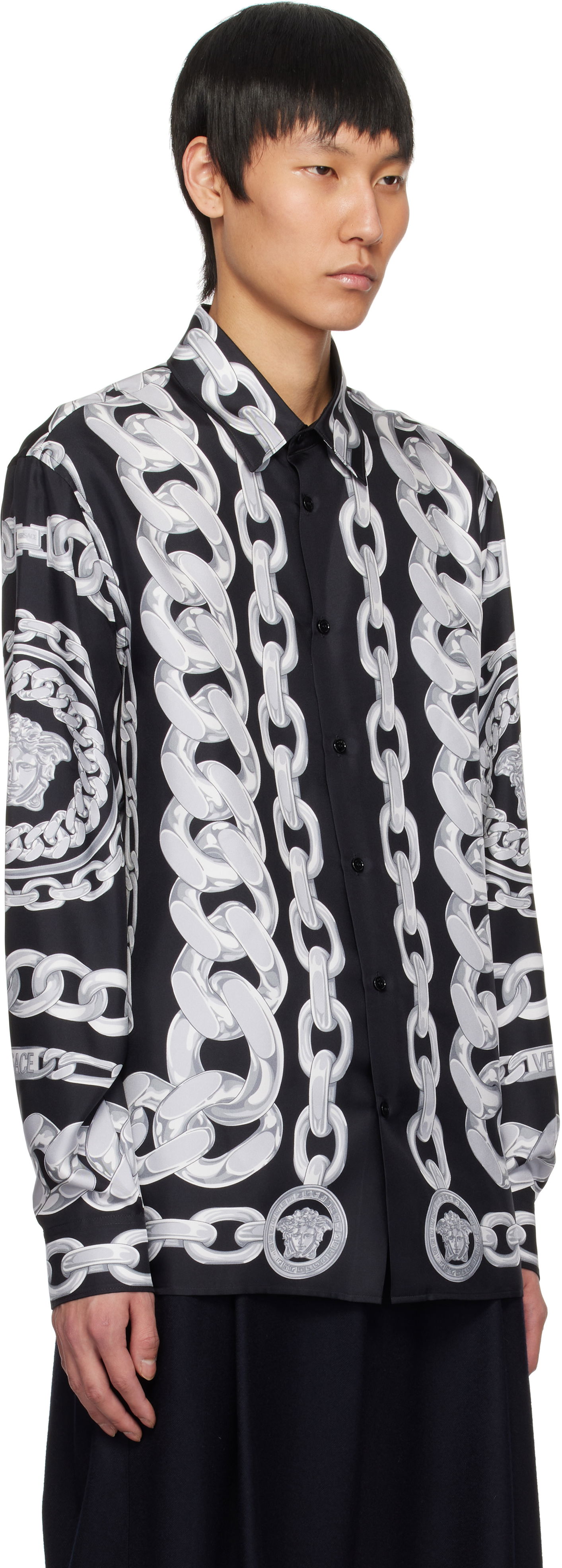Риза Versace Versace Medusa Chains Silk Shirt Черно | 1019438_1A13397, 1