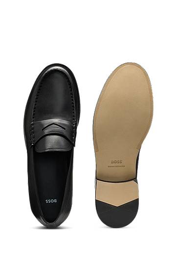 Кецове и обувки BOSS Smooth Leather Penny Loafers Черно | 50548278, 1